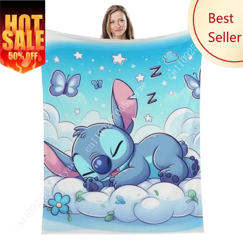 

DISNEY CLASSIC Stitch Cartoon Blanket - Soft, Warm & Cozy, Multi-Use Gift Blanket for Sofa, Bed, Car, Travel & Camping