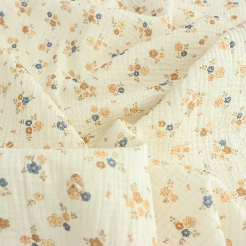 135x50cm Vintage dos tonos Floral puro algodón doble capa crepé babero para bebé banda para babero lazo para el pelo pijamas toalla tela de costura