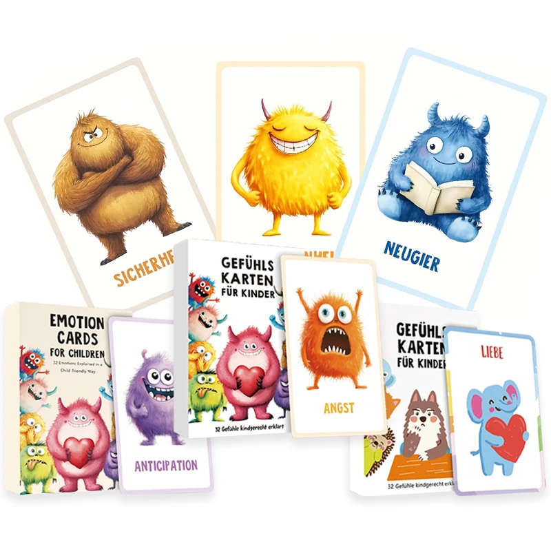 الألمانية الإنجليزية العاطفة الوحش بطاقات الصور واقعية مشاعر الأطفال بطاقات فلاش للطفل تعلم لعبة الأسرة للفتيات الفتيان #1