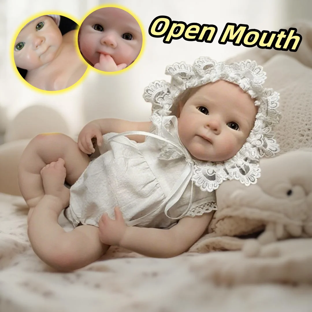 

33cm Washable & Open Mouth Bettie Reborn Silicone Girl Doll With 2 Sets Outfits 3D Painted Skin Soft Touch Newborn Silicone Doll