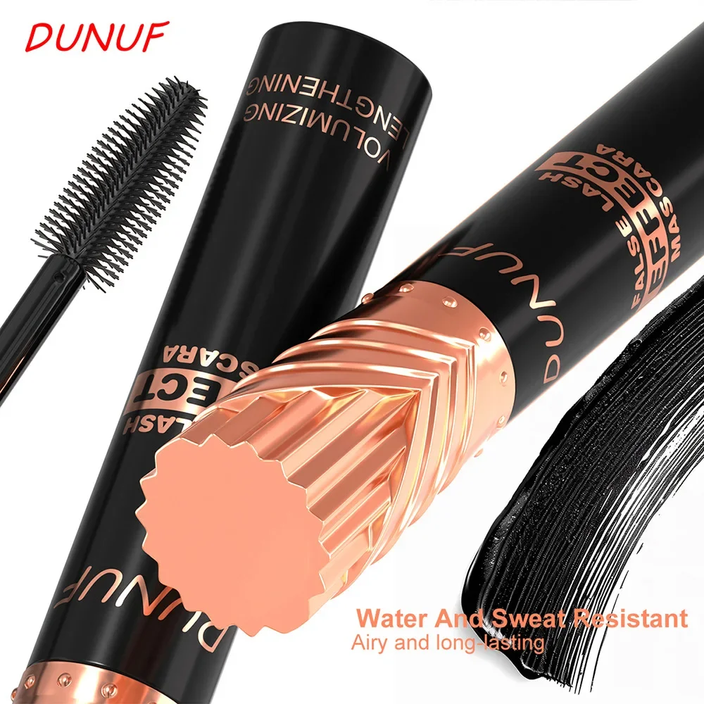 DUNUF 24H wasserfeste Wimperntusche mit schwarzer Seidenfaser-Verlängerungseffekt für voluminöses weibliches Make-up