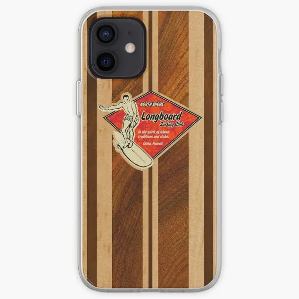 Waimea Hawaiian Faux Koa Wood Surfboard  Phone Case Customizable for iPhone 6 6S 7 8 Plus 11 12 13 14 Pro Max Mini X XS XR Max