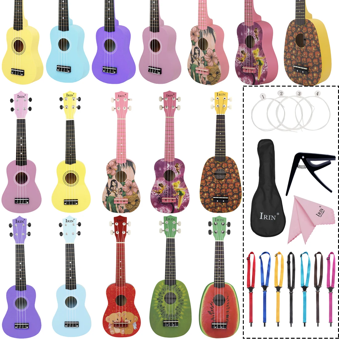 IRIN 21Inch Ukulele Hawaiian Guitar Cartoon Ukulele Beginner Practice Mini Guitar Stringed Instruments Children\'s Gift With Bag