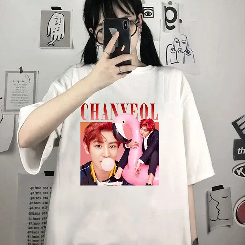 New Fashion Kpop Chanyeol Print Graphic T Shirt Women Y2k Fashion Casual Short Sleeve Shirt Tees