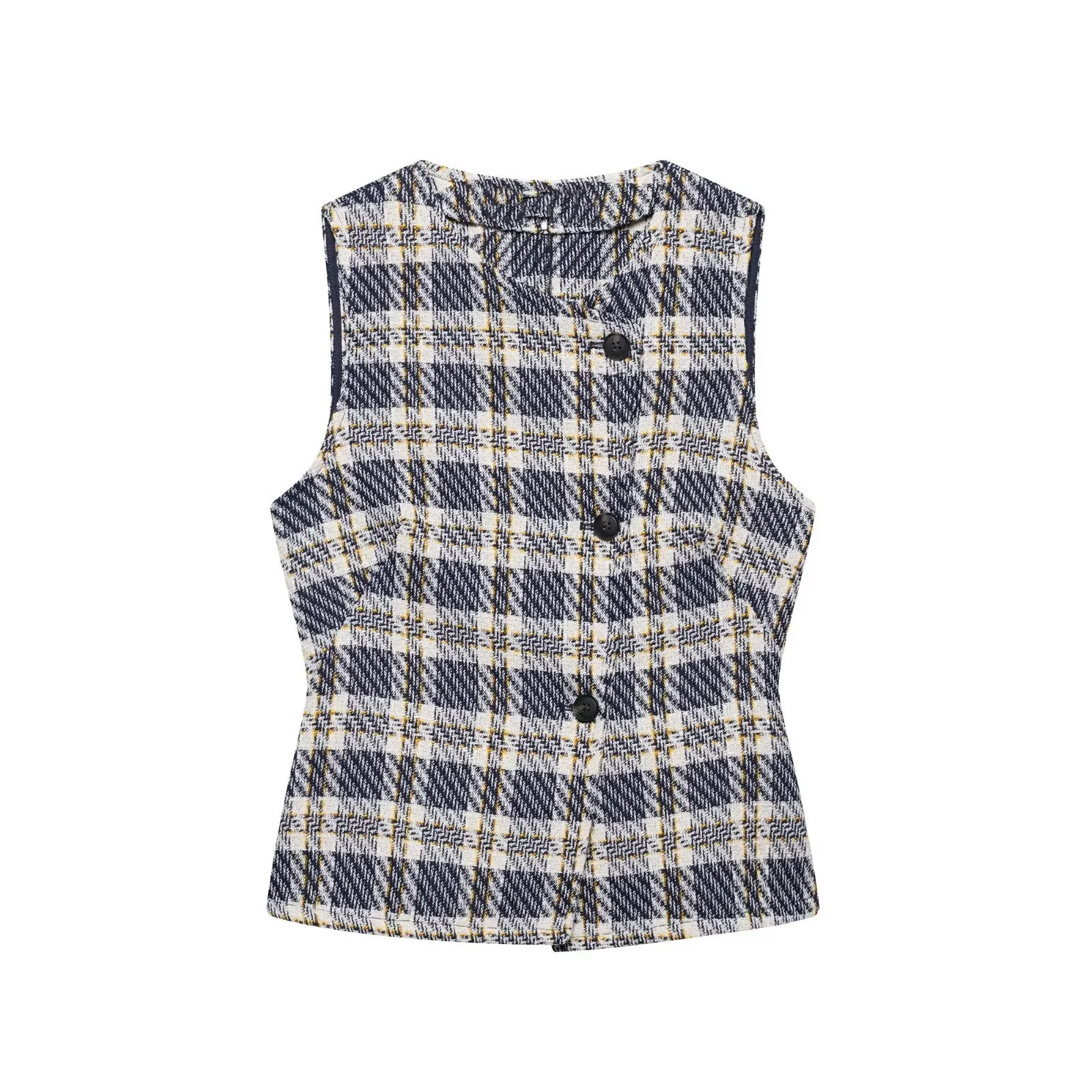 PB&ZA Colete feminino xadrez sem mangas com botão frontal e minissaia xadrez Conjunto de duas peças para o verão para um visual chique e estiloso