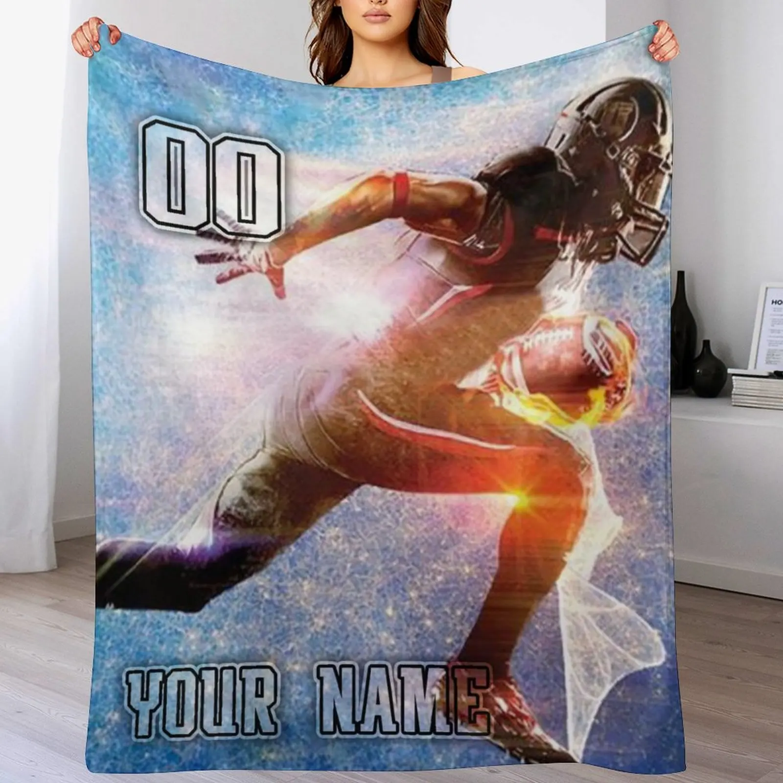 

Custom American Football Blankets with Name Number Football Team Game Throw Flannel Blankets Gifts for Fans Boys Kids Adult