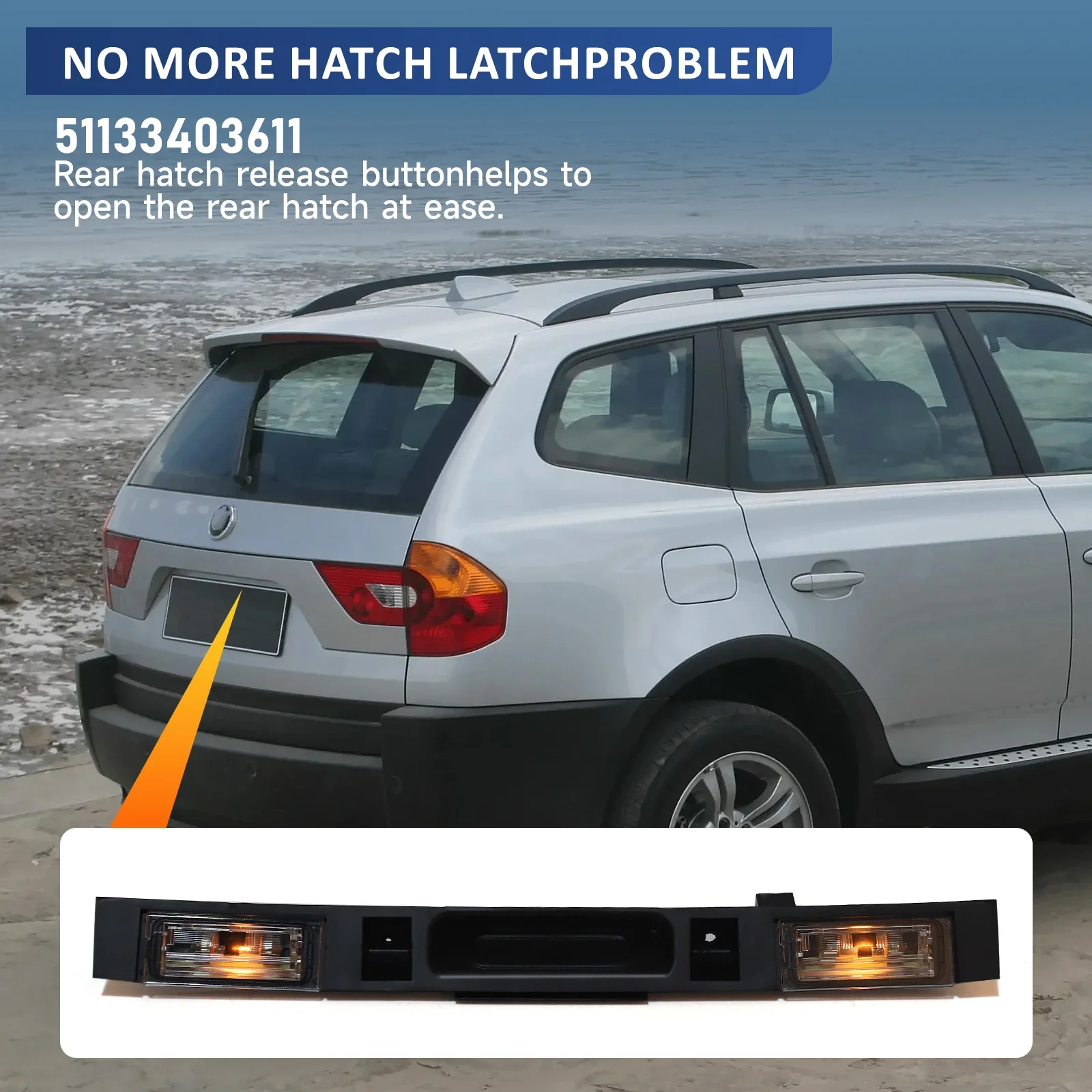 لسيارات BMW E83 X3 2004-2010 مجموعة مفاتيح الباب الخلفي للسيارة السوداء OE 51133403611 بجولة التمهيد غطاء صندوق السيارة مقبض خلفي مع زر مفتاح #6