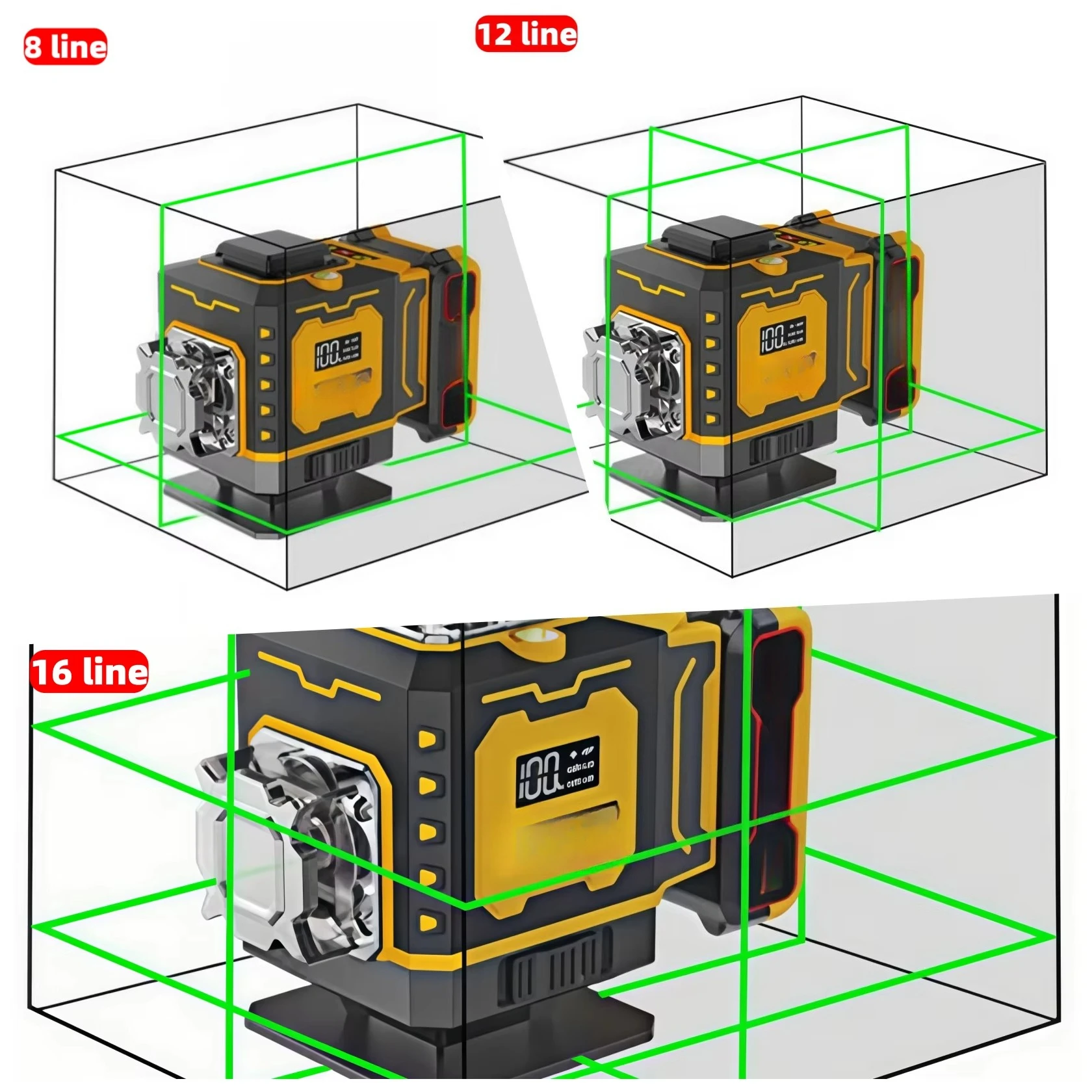 Laser Level Green Light 8 12 16 Lines Automatic Leveling Digital Display High-Intensity Lithium