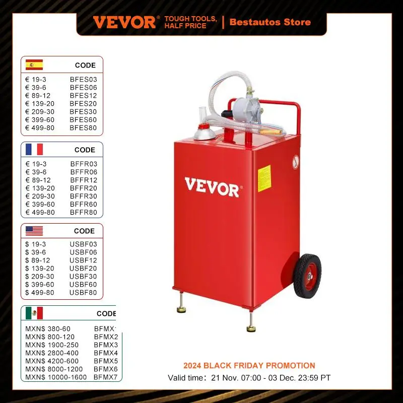 VEVOR 30 Gallon Fuel Caddy, Fuel Storage Tank on 2 Wheels, Portable Gas Caddy with Manuel Transfer Pump for Cars, ATVs, Boats