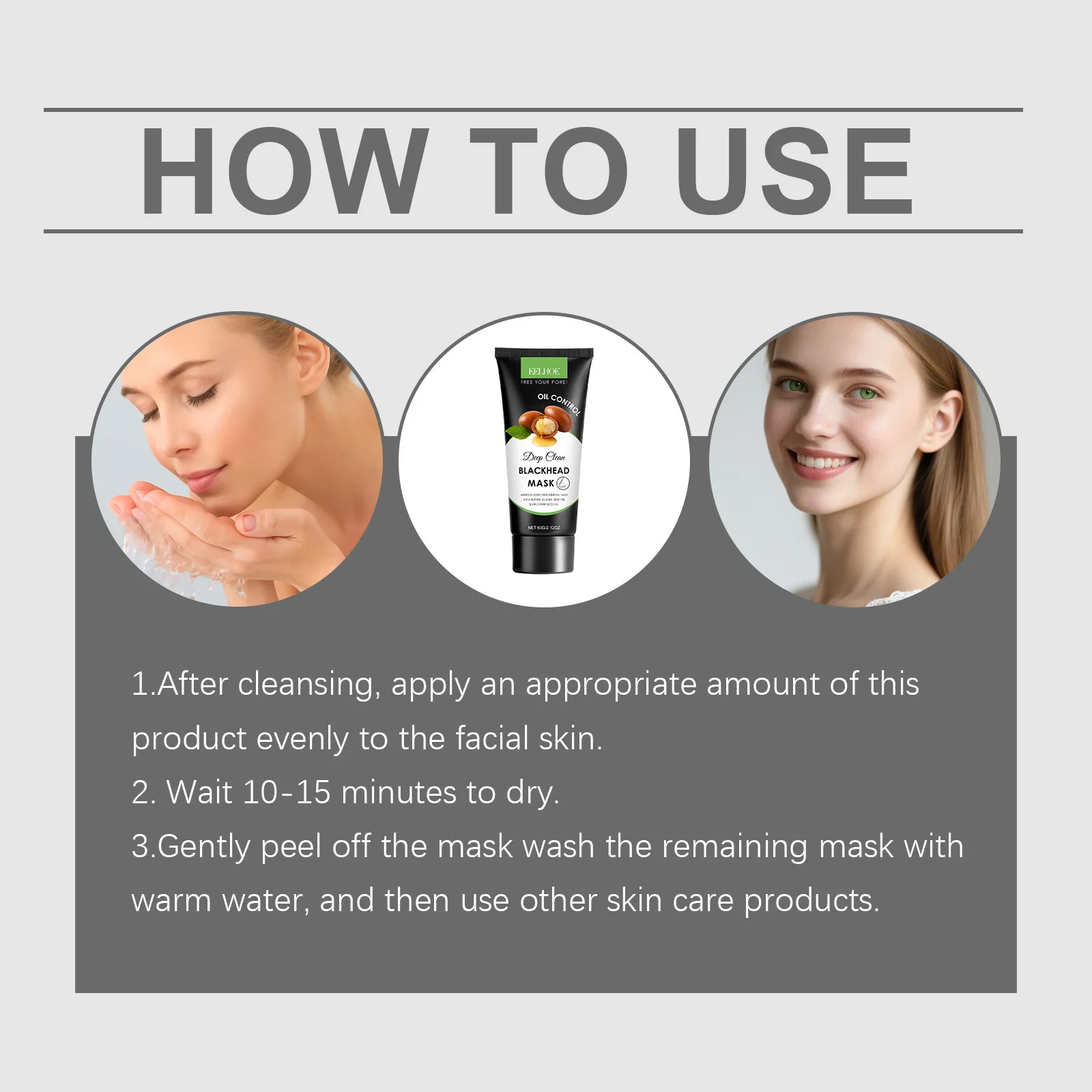 Eelhoe إزالة الرؤوس السوداء قناع الوجه ترطيب عميق ثبات تشديد الجلد توهج النفط السيطرة اليومية المرأة رجل قناع تنظيف الوجه #6