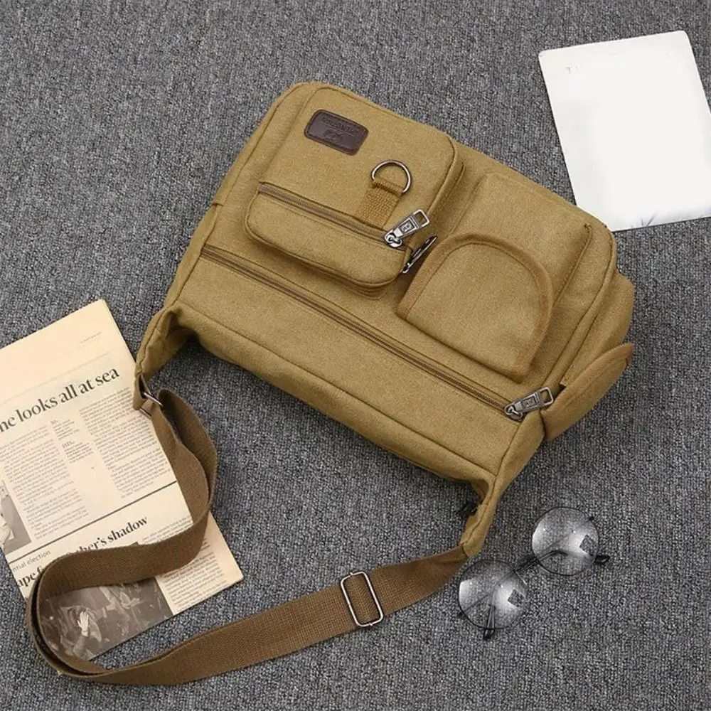 حقائب ساع للرجال على الطراز الكوري بسعة كبيرة وحقيبة كروس من القماش متعددة الوظائف مع جيب بلون سادة وحقيبة مربعة بسيطة #3