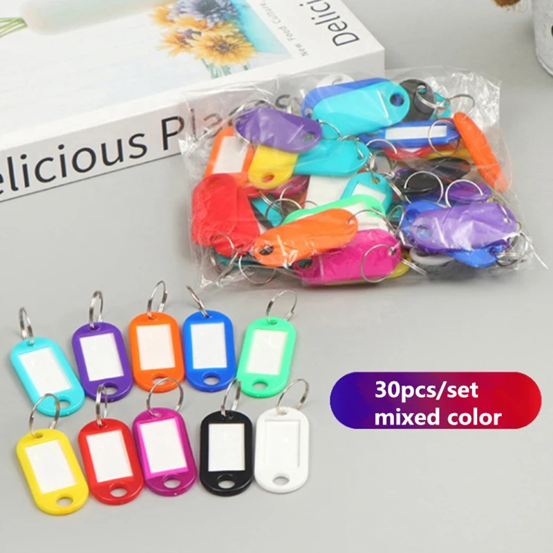 30pcs Colorful Plastic Keychain Key Tags Label Numbered Name Baggage Tag ID Label Name Tags With Split Ring