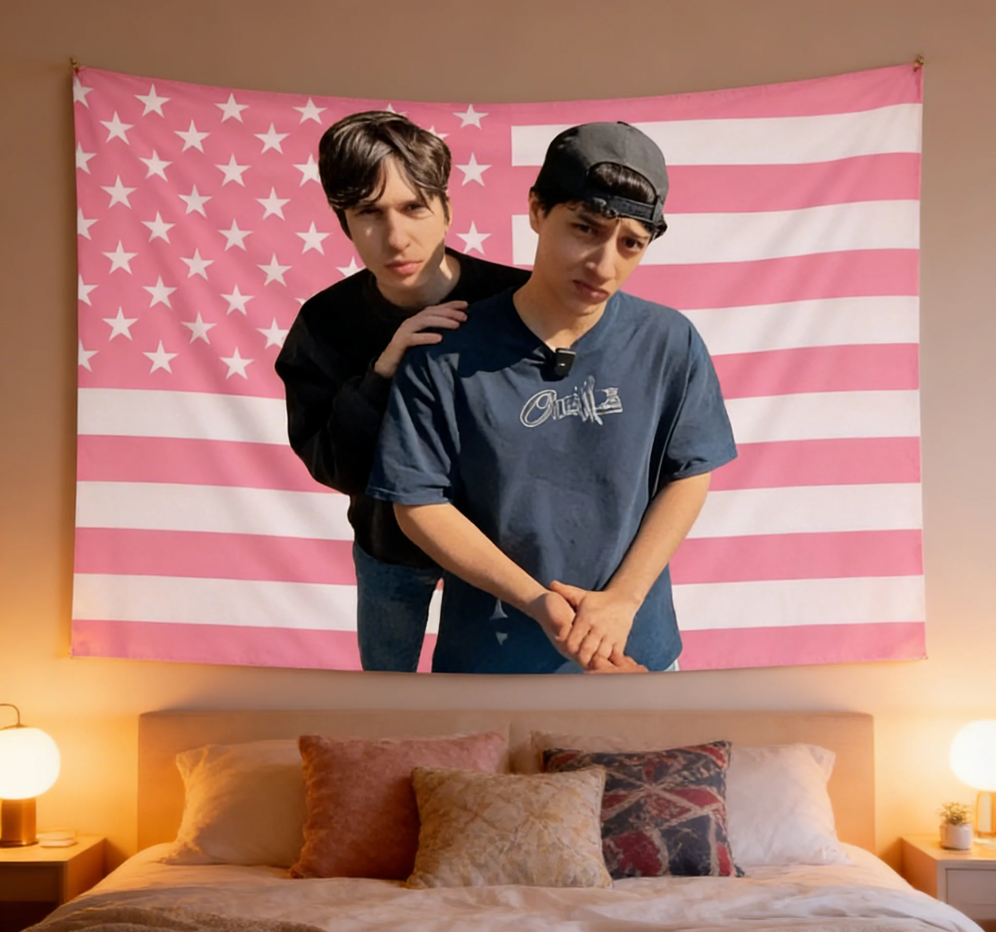 1pc SlushyNoobz & ThatMartinKid Hamza and Martin American Flag Tapestry Wall Art Suitable for Living Room, Bedroom, Dorm with Fr