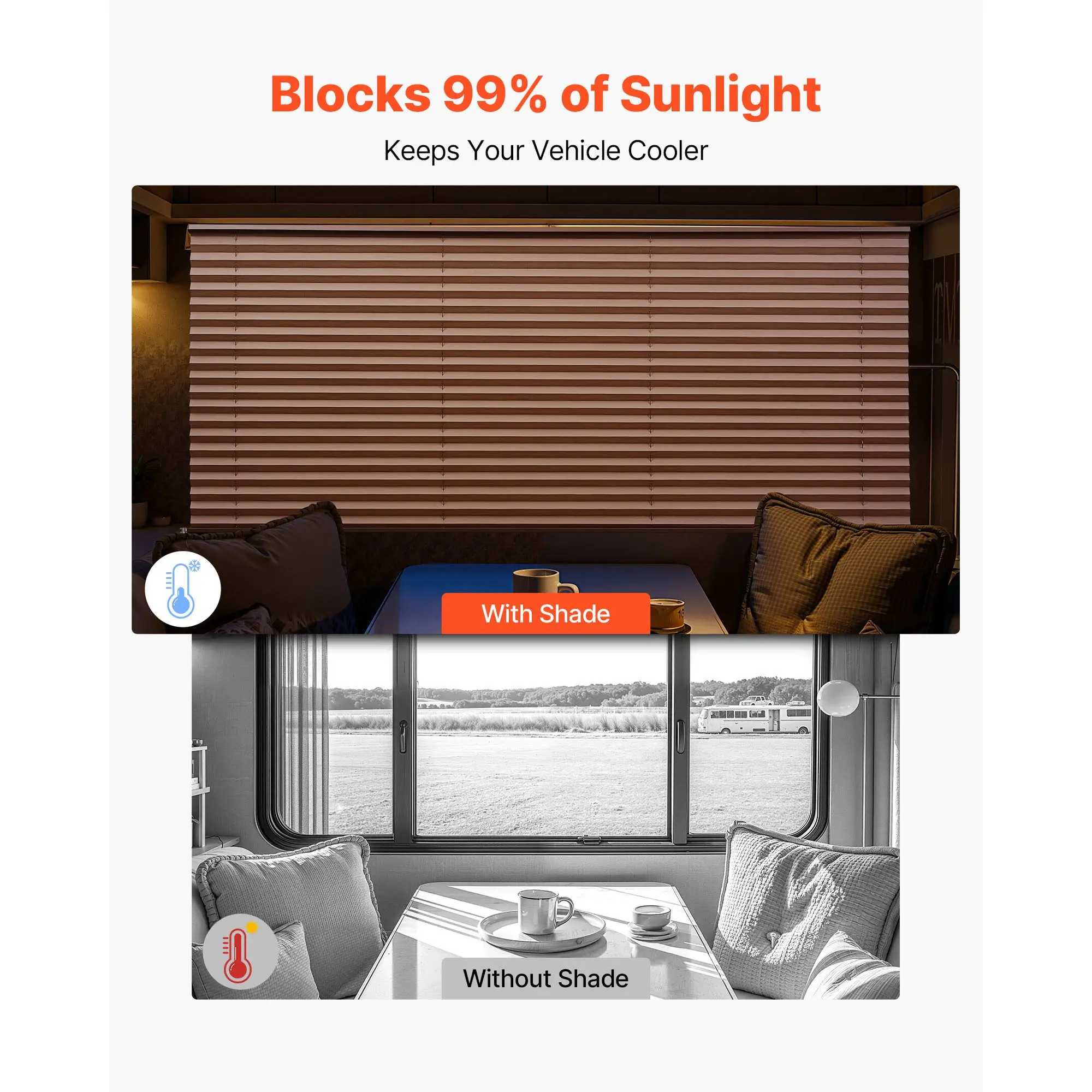 RV Blinds, 62 in x 32 in, Pleated Shades, Polyester Fabric, Easy to Clean and Install, Privacy Protection Sunlight Blocking, for