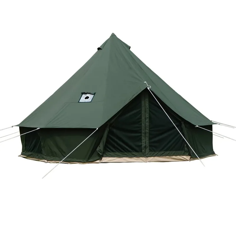 GSD Outdoor  Mongolia Bell Tent Stove With Side Chimney Glamping Safari Canvas Yurt Tipi Tent With Stove Jack for Camping