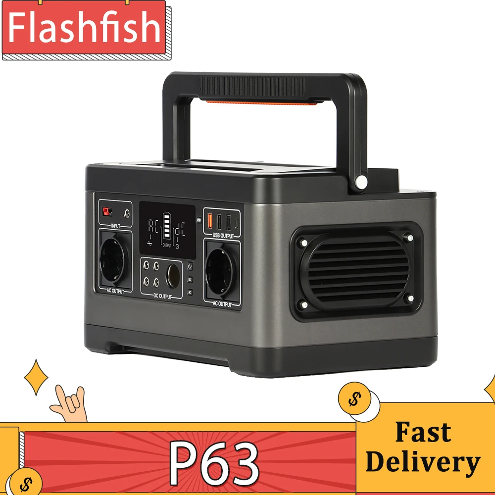 Flashfish P63 Portable Power Station, 520Wh/140400mAh Lithium Battery Solar Generator, 500W AC Output, 5xDC Ouputs, 4xUSB Output