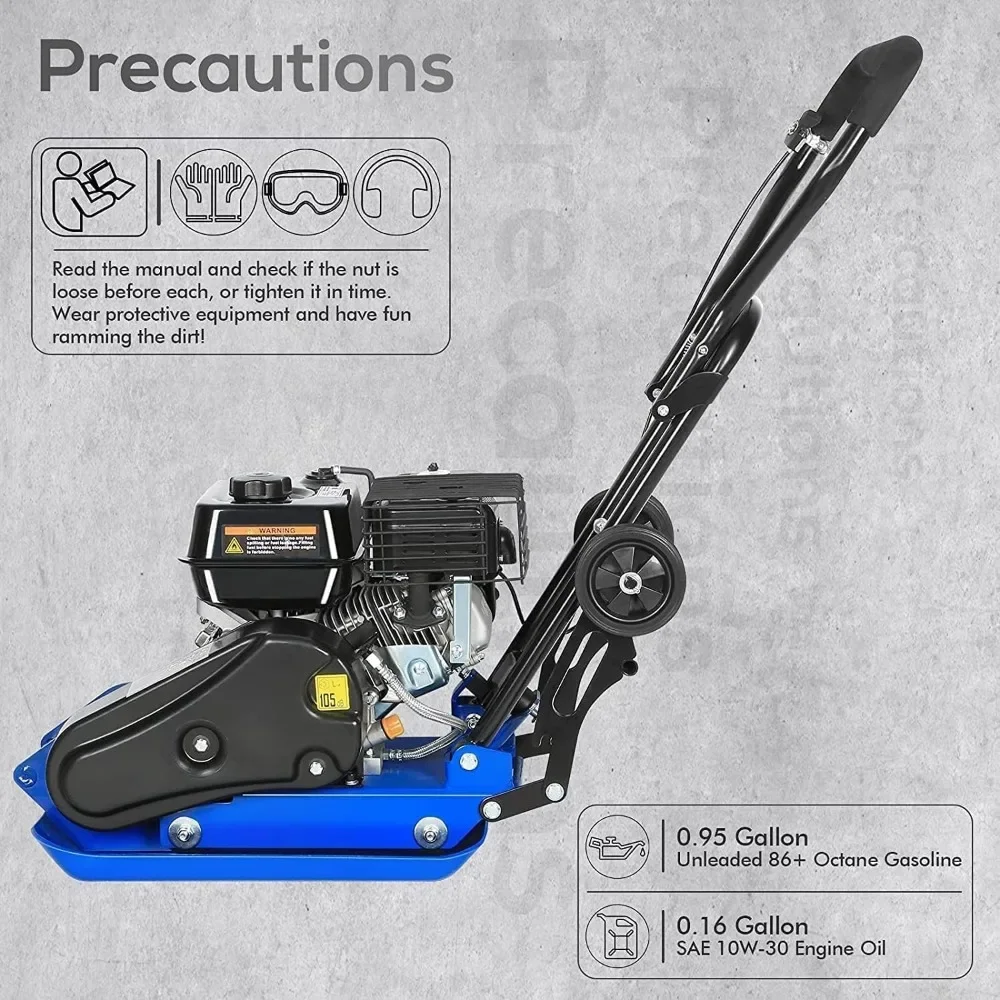 Plate Compactor Rammer, 6.5HP 196cc Gas Engine 5500 VPM 2500 Lbs Compaction Force, 21 X 14.5 Inch Plate, for Paving Landscaping