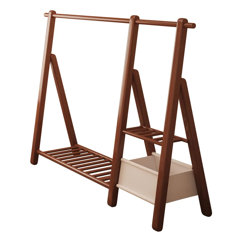 

Solid wood, hanger, floor, coat and hat, home, bedroom, room, double layer, simple, multi-functional