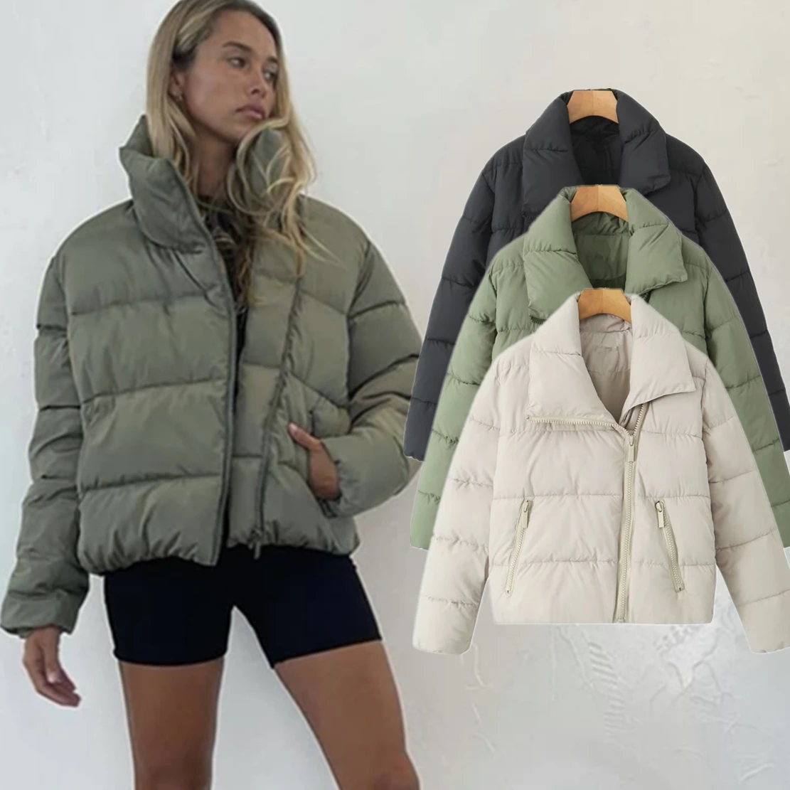 Withered WInter Coat Women High Street Fashion Ladies Asymmetric Zipper Design Loose Bread Coat Solid Vintage Parka Coat