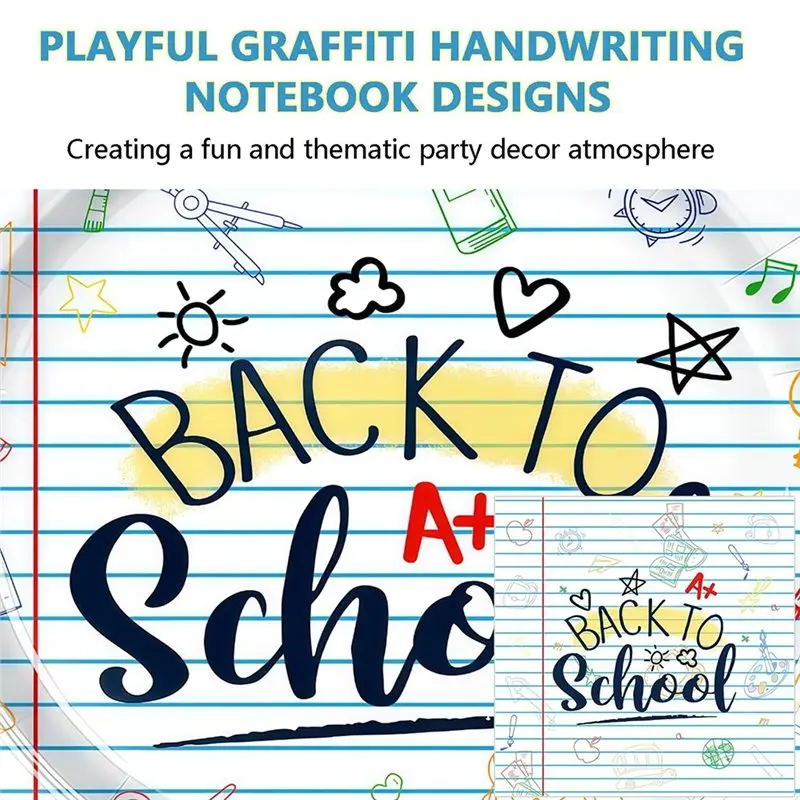 A04G-Handwriting Notebook Compatible 24Pcs Back To School Paper Plates And Napkins Set, First Day Of School Party Supplies
