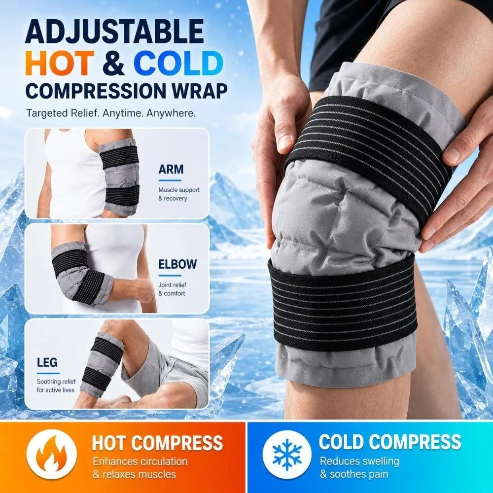 Reusable Knee Ice Pack Wrap Physical Cooling Self-absorbing Cold Compress Wrap 360° Wrap Design Cold Pack Wrap Hot Cold Compress
