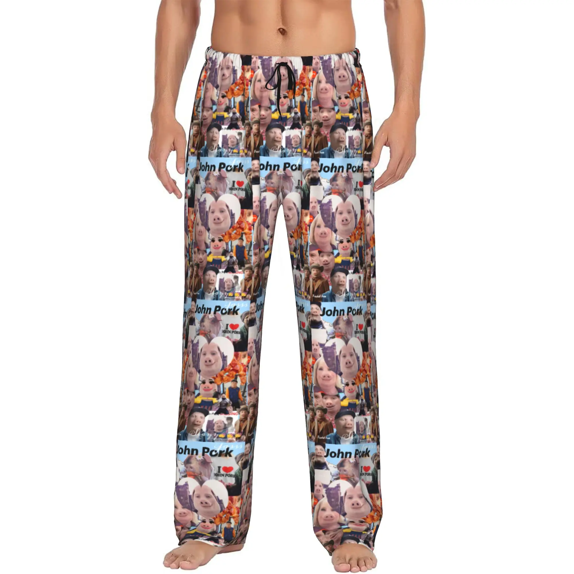 Custom John pork is calling Pajama Pants Men's Funny Pig Lounge Sleep Drawstring Sleepwear Bottoms with Pockets