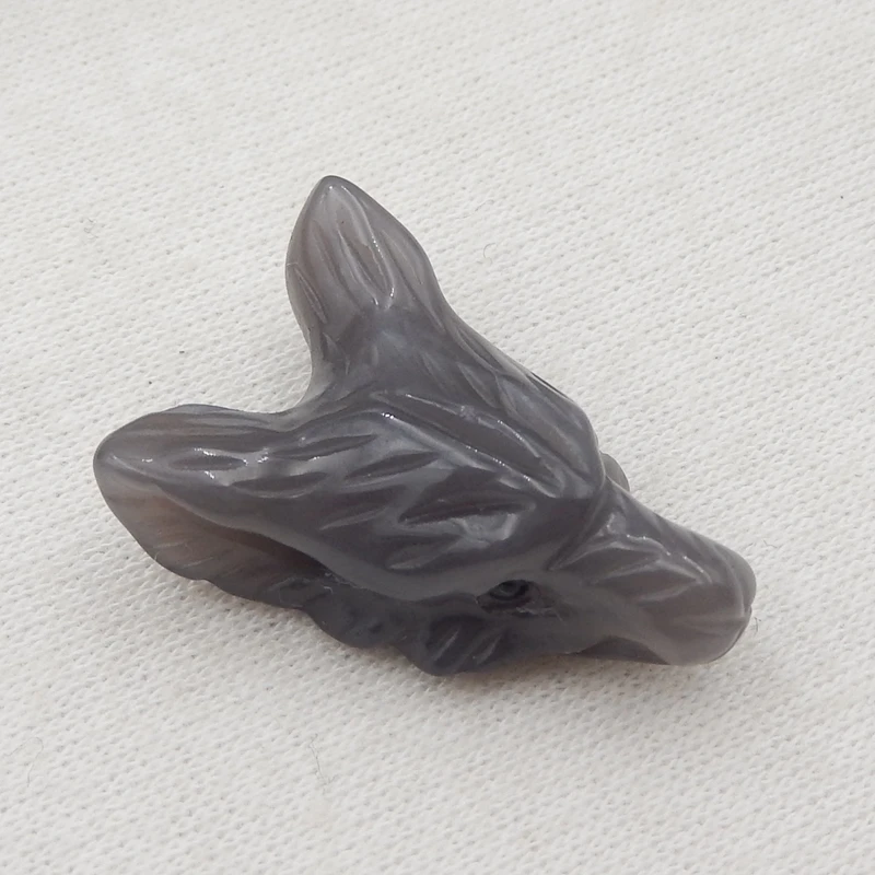 Handmade Smoky Quartz Carved Wolf Head Pendant Bead23mm