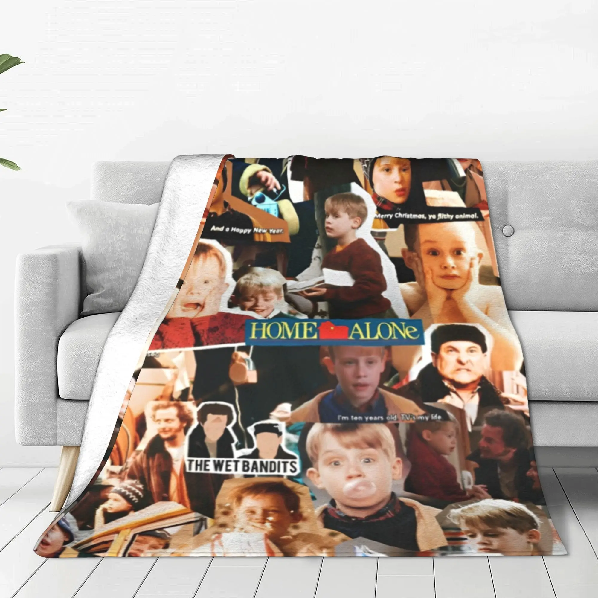 Home Alone Macaulay Culkin Collage Blanket Kevin Comedy Flannel Awesome Warm Throw Blankets for Home All Season Outdoor