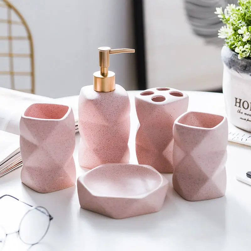 Modern Sustainability 4-piece Ceramic Bathroom Set Soap Box with Mouthwash Cup Toothbrush Holder Home Hotel Gift Accessories