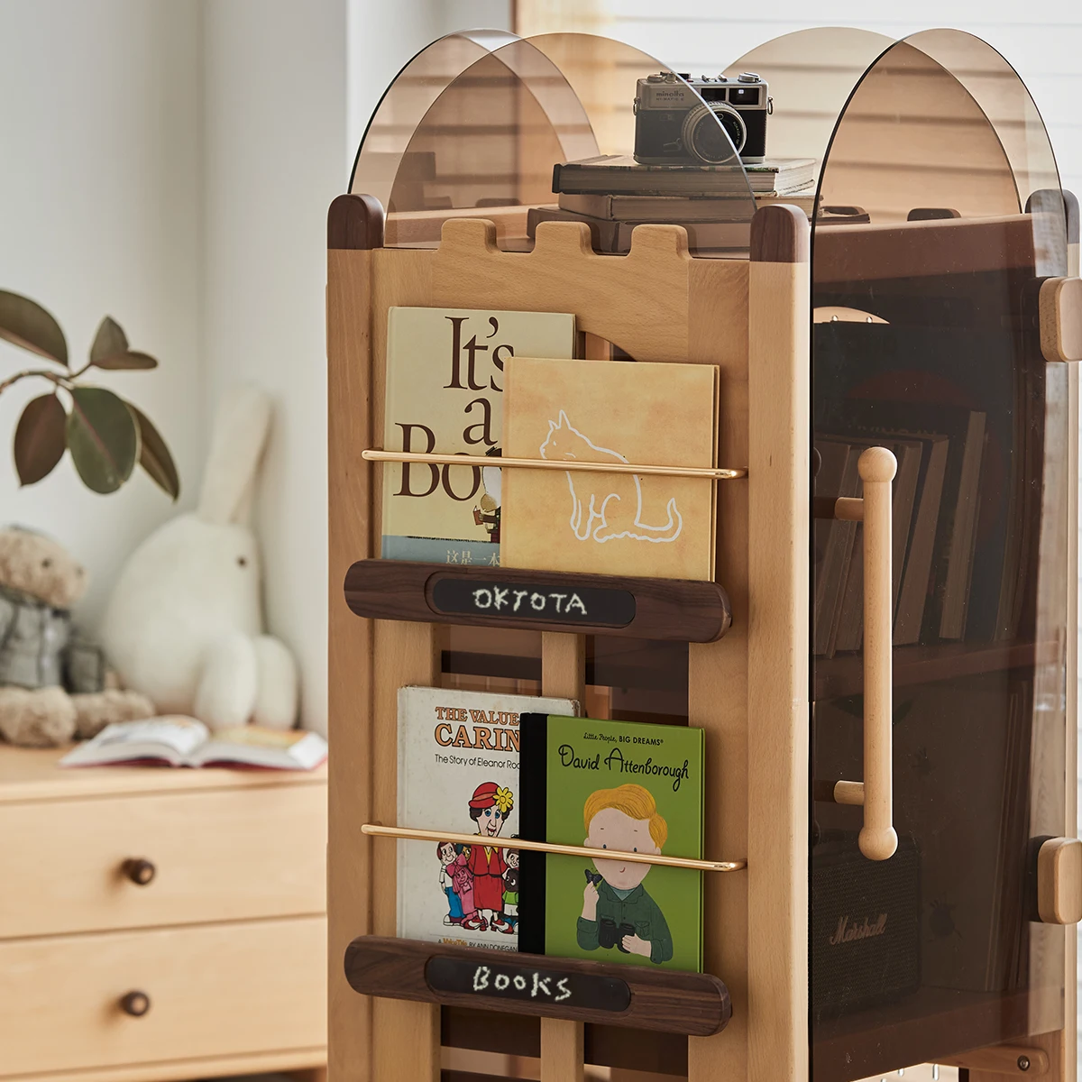 Adjustable Function Large Storage Children Wooden Bookcase Solid Wood Rotating Bookshelf for Kids