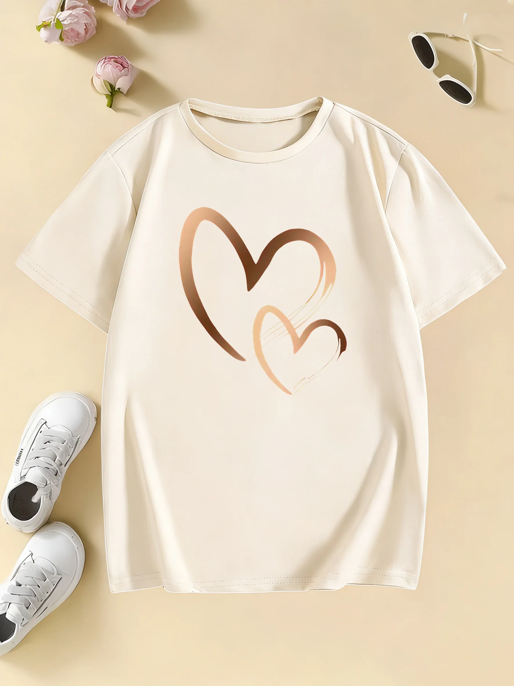 Vintage Fashion Girls Love Heart Design T Shirts Kids Children's T-shirt Girls Summer Spring Casual Top Tee view 4