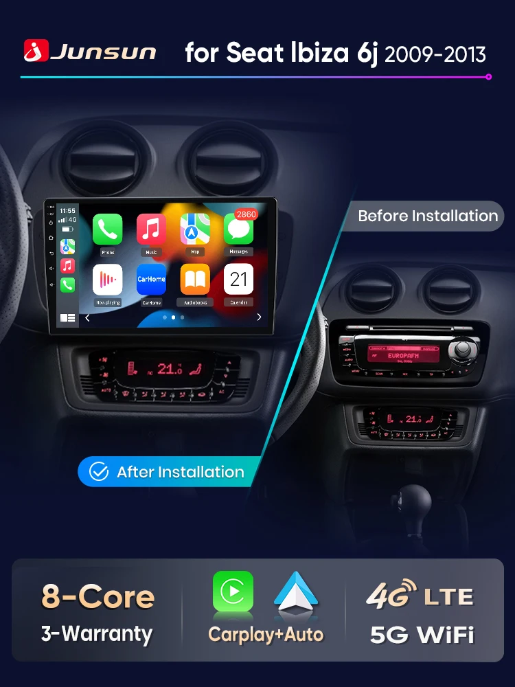 Junsun Draadloze CarPlay Android Auto Autoradio voor Seat Ibiza 6j 2009-2013 WiFi Multimedia GPS Navigatie 2din Head Unit Stereo - afbeelding 2