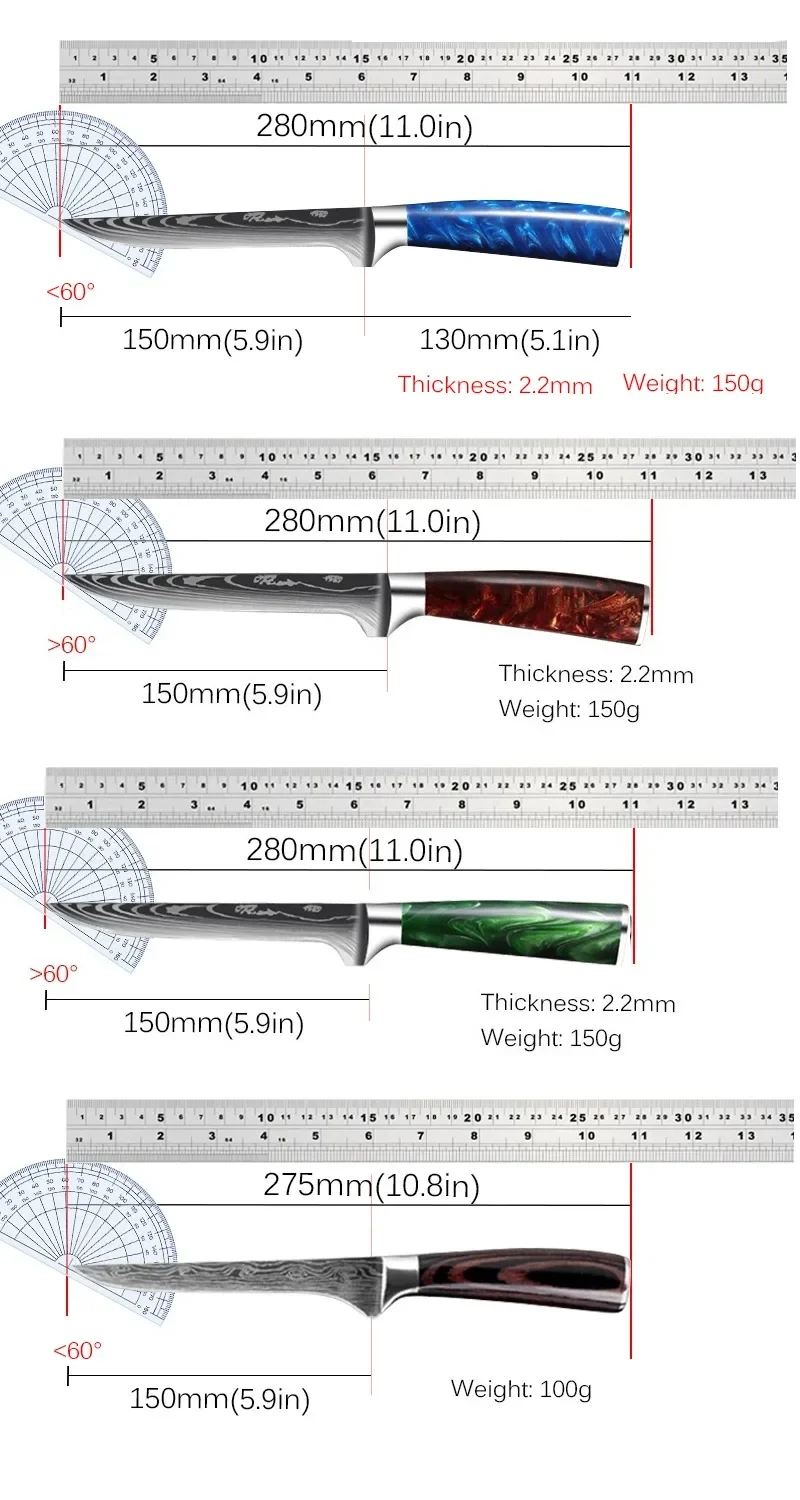 Japanese Kitchen Knife Damascus Pattern 6-inch Butcher's Boning Knife 7Cr17 Stainless Steel Meat Cleaver Vegetable Fruit Knife