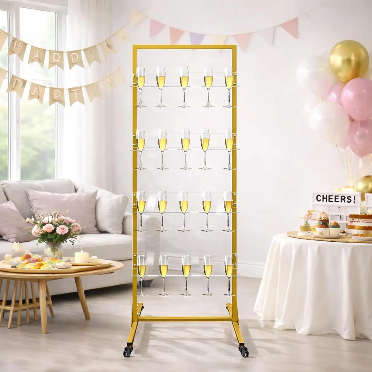 Royxen Champagne Wall Holder, Champagne Tower, Wine Glass Stemware Rack, Metal Champagne Flutes Display Stand