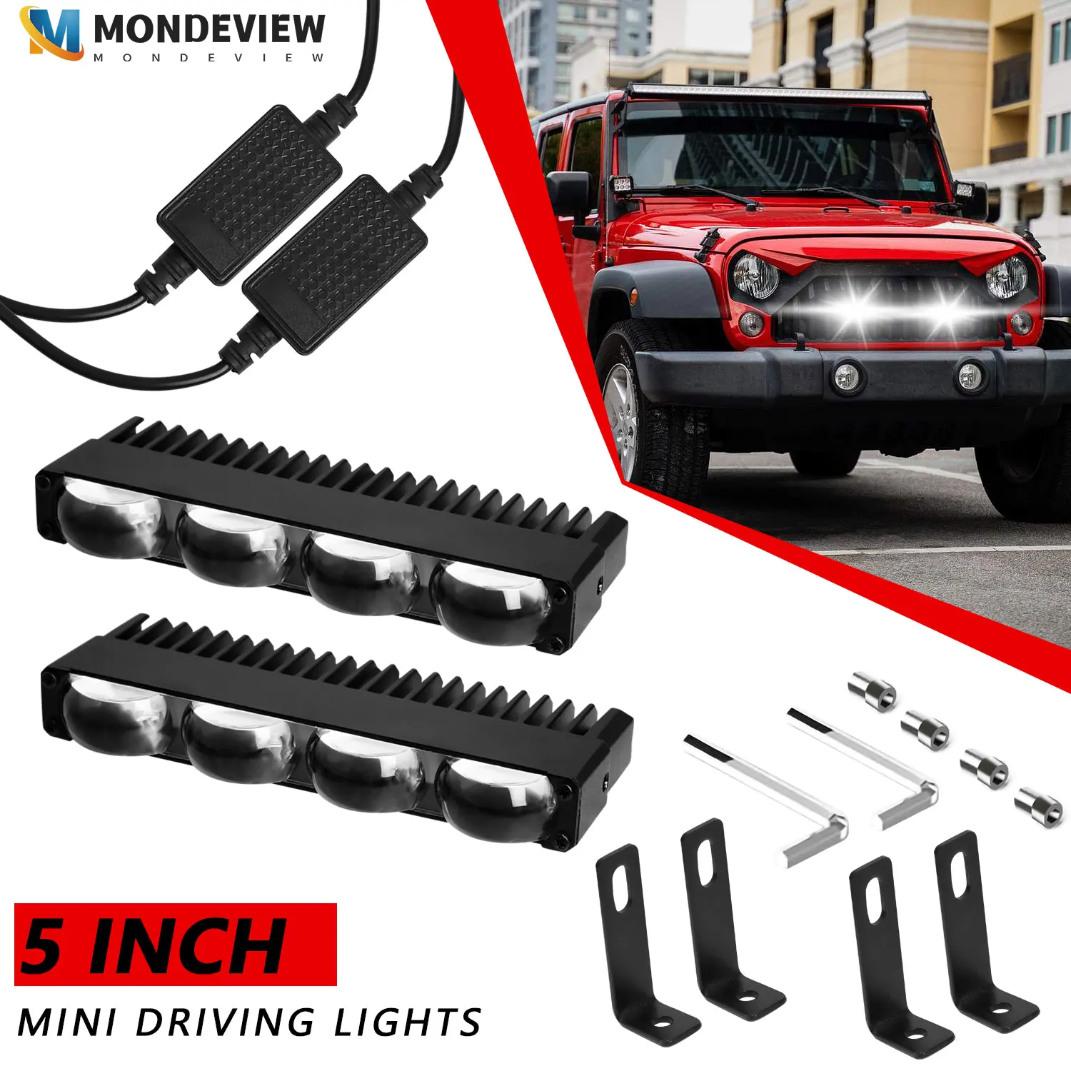 MONDEVIEW 2pcs 5-inch S24 Car Dual Light Grille Spotlights Flat Convex Lens Grille Lights for Off-Road Vehicle SUV ATV