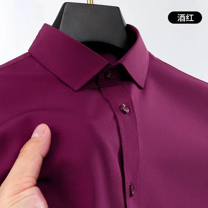 High-end men's shirt stretch long-sleeved business casual no-iron men's shirt solid color dress shirt