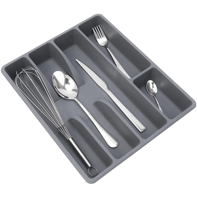 AA58 Drawer Kitchen Drawer Organizer Silverware Holder Utensil Organizer Cutlery Organizer Tray Plastic Flatware Organizers