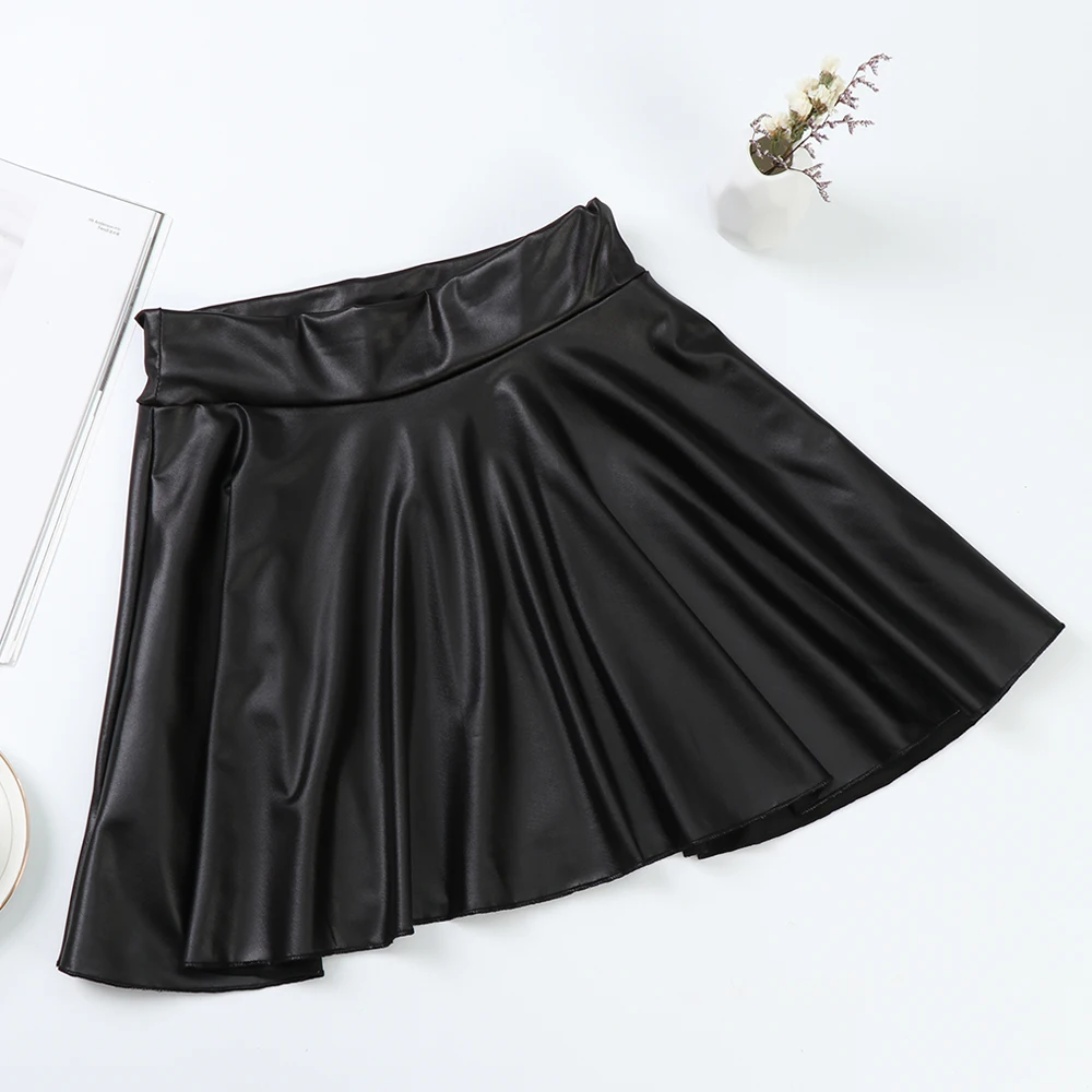 

Fashion Faux Leather Skirts High Waist Elastic Mini Short Skirt Multipurpose Women Girls Clothing For Skater Work Nightclub