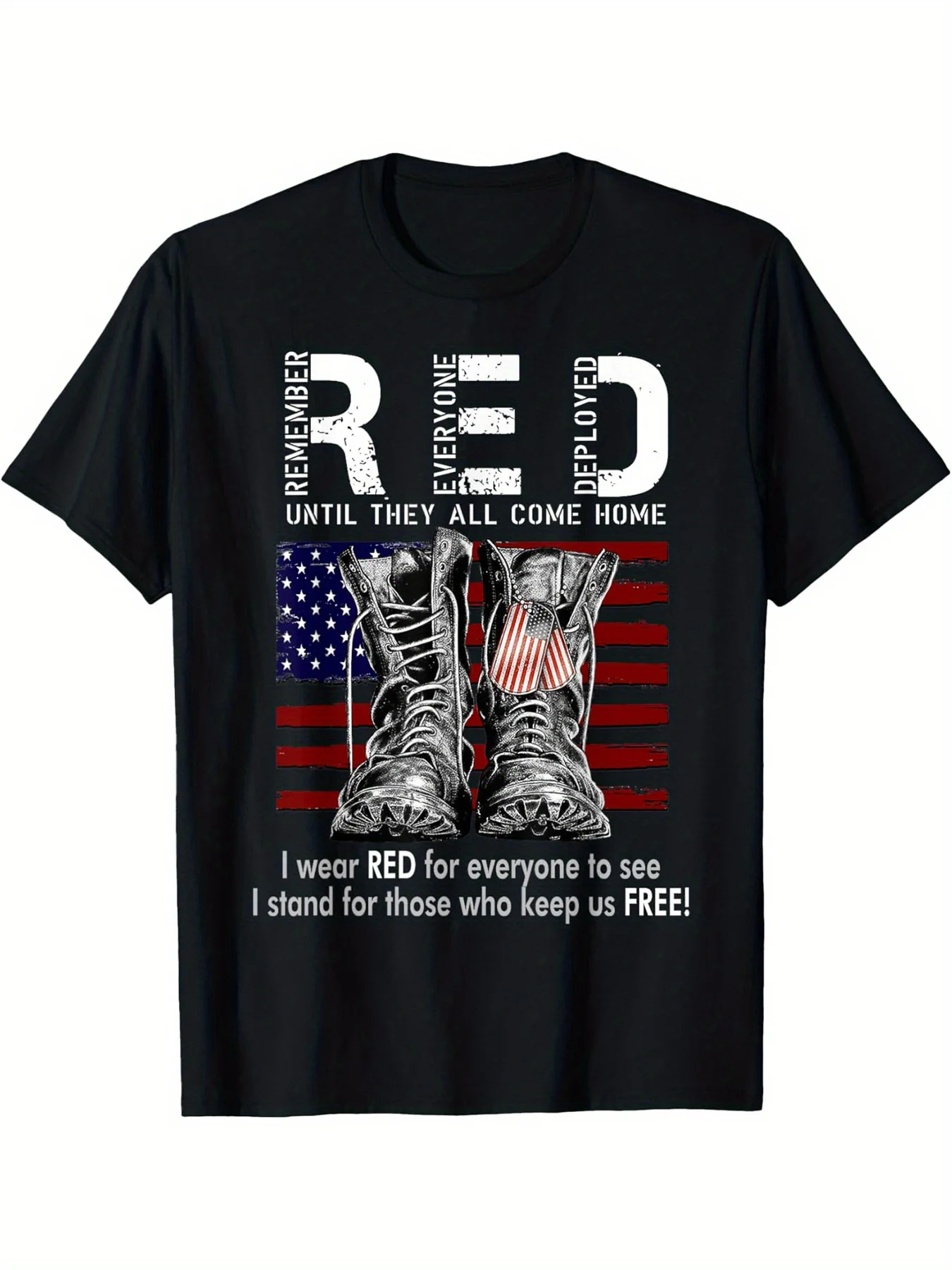 Camiseta de homenaje militar Red Friday - Diseño patriótico con bandera americana y botas de combate, algodón, manga corta, cuello redondo,