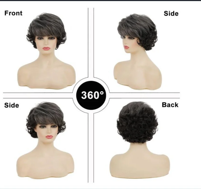 Sallcks Short Curly Grey Wigs for Women Soft Synthetic Heat Resistant Hair Replacement Full Wigs for Daily Party Use