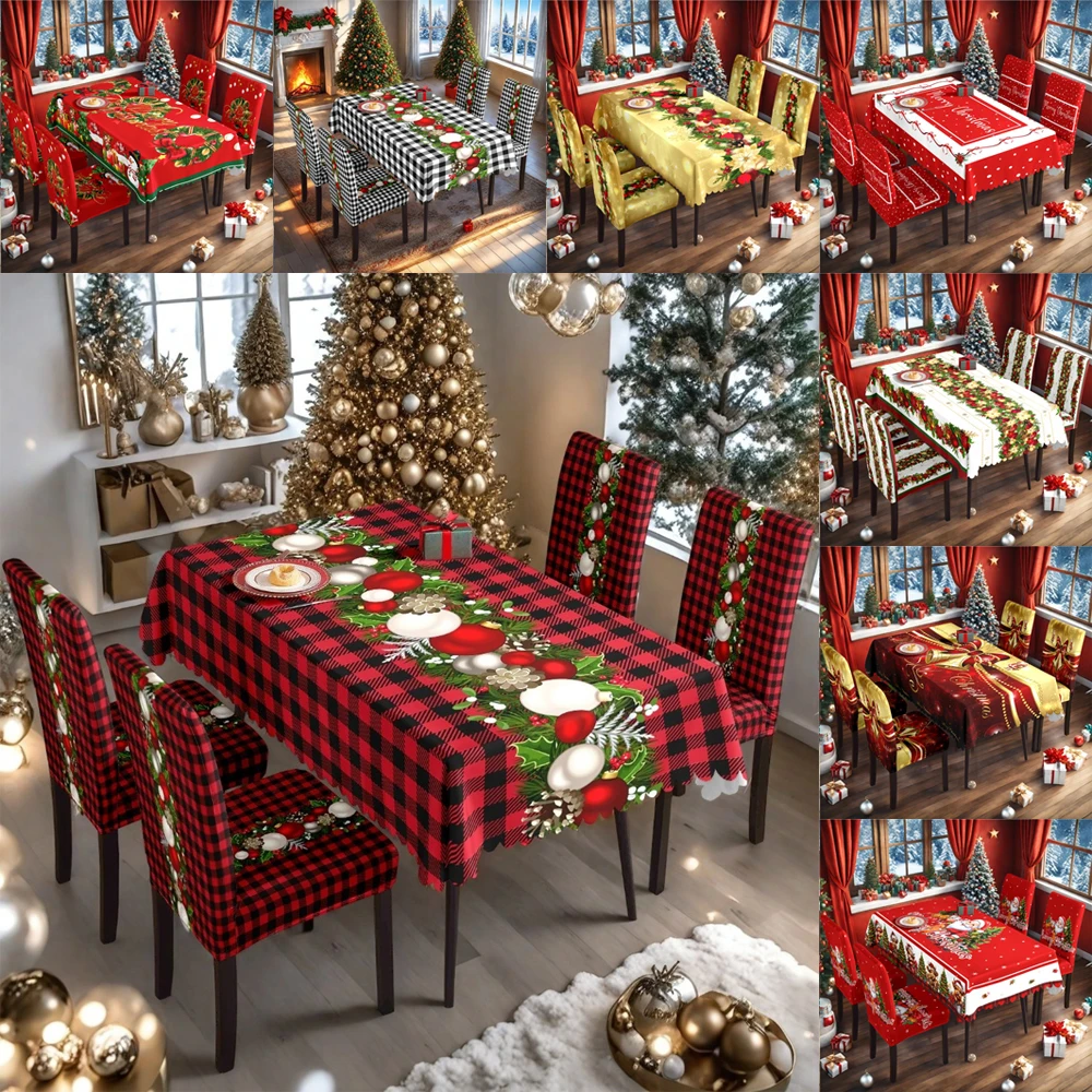 

2026 Home Chair Cover Tablecloth Set Christmas Theme Decoration Suitable for Hotel Restaurant Banquet and Other Home Decoration