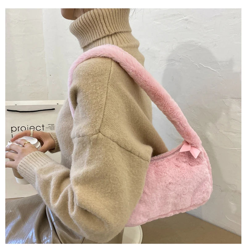 Plush Shoulder Bags For Femme Luxury Designer Soft Winter Ladies Clutch Purse Handbag Cute Fashion Female Party Underarm Bag