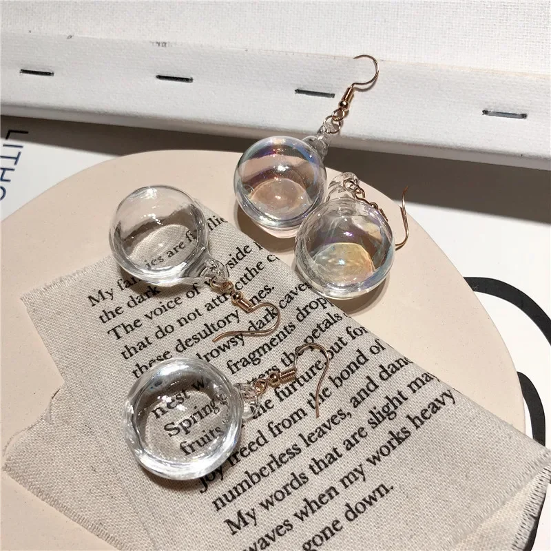 New Korean Fashion Glass Ball Dangle Earrings For Women Bubble Personality Temperament Unique Jewelry Gift