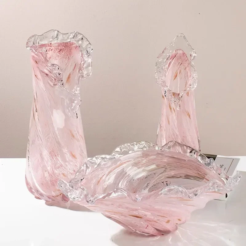 pink vase, living room dining table glass vase, tabletop flower arrangement, hydroponic utensils
