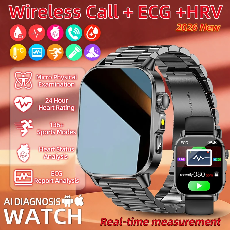 

LIGE ECG+PPG Healthy Diagnose Smart Watch Men Body analysis Blood Oxygen Lipid Uric Acid Women's Health Tracker Smartwatch New
