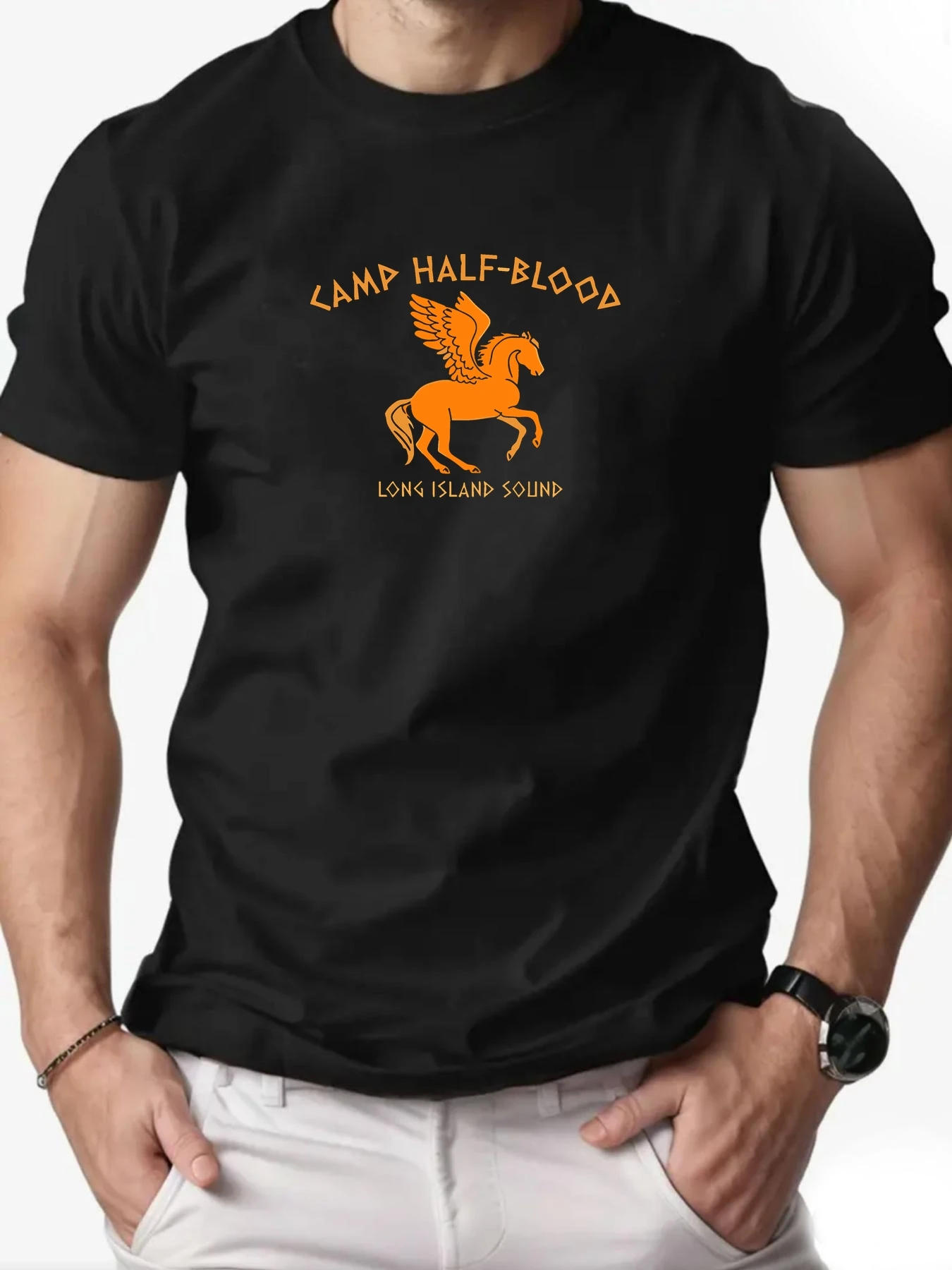 Camiseta de algodón para hombre, CAMPAMENTO MEDIA SANGRE verano cuello redondo manga corta gráfico transpirable moda casual Camiseta