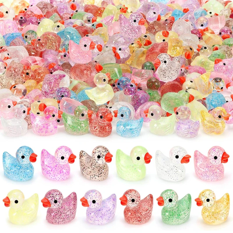 

10/20pcs Mixed Glitter Mini Resin Ducks Miniatures, Fairy Garden Home Desk Ornament, Micro Landscape DIY Craft Decoration