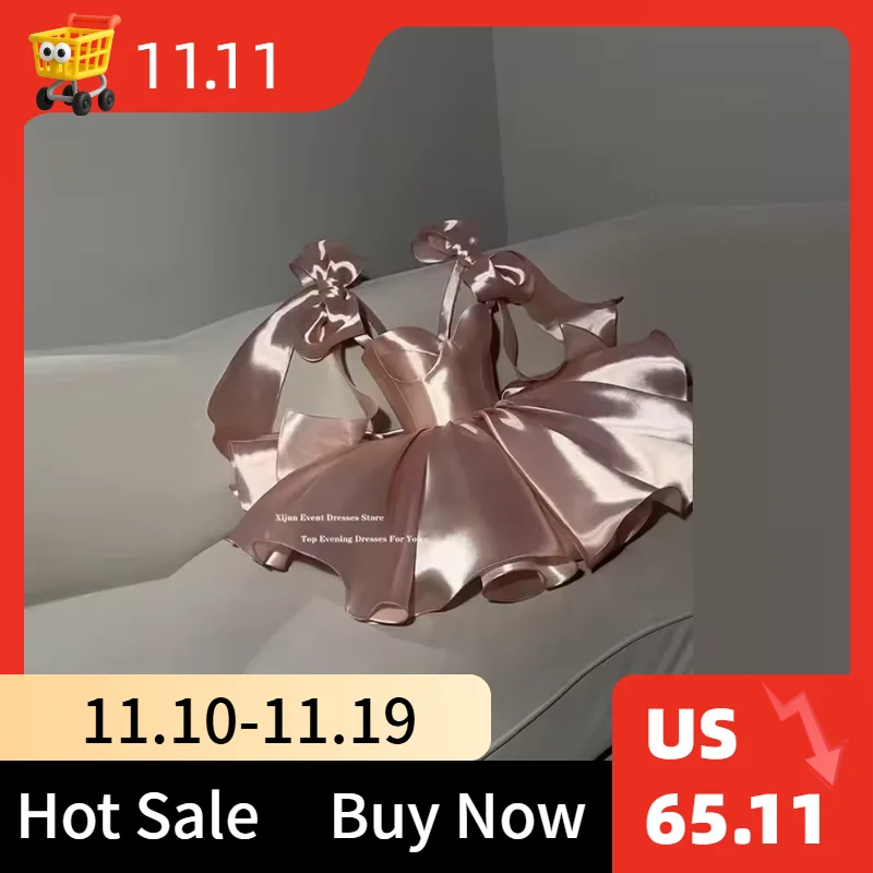 

Xijun Современные розовые вечерние платья с бантом на бретельках с открытыми плечами, платья для выпускного вечера, милые вечерние платья для дня рождения по индивидуальному заказу