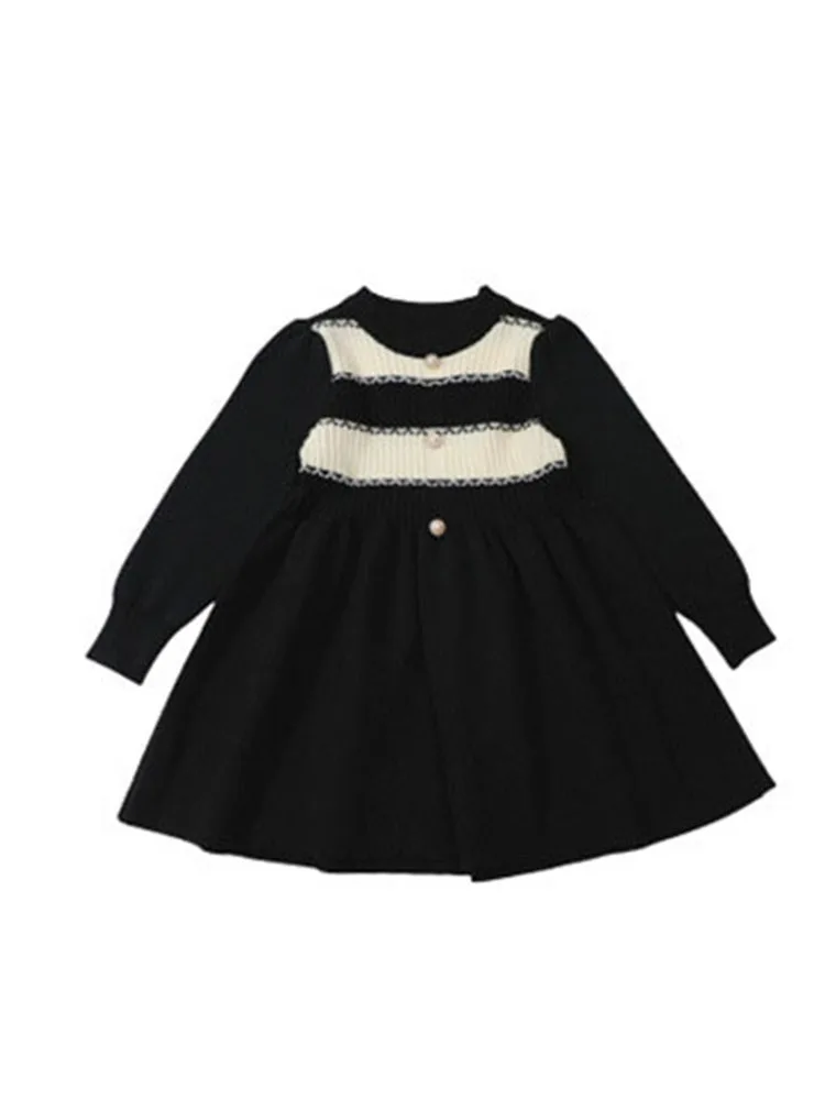 Knitted Winter Fall Dresses For Girls Teens Knit Sweater Dress Party Red Black Clothes Child 2 3 4 5 6 7 8 9 Years New 2025 New