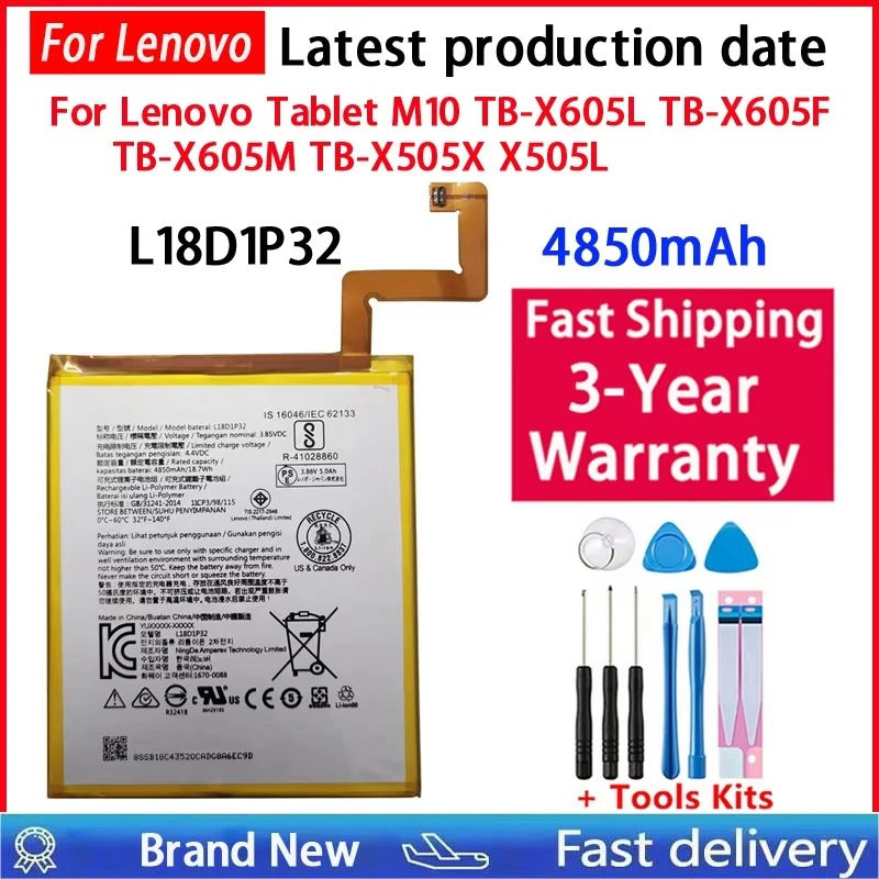 100% L19D1P32 L18D1P32 Battery For Lenovo Tab M10 TB-X505X X505L X505F TB-X605L TB-X605F TB-X605M Batteries